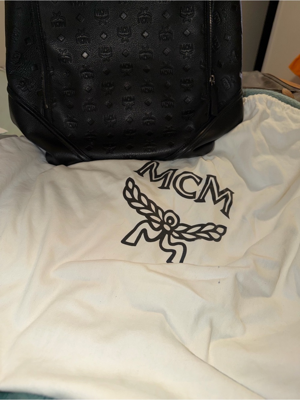 MCM Black Embossed Leather Backpack